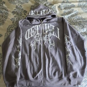 BoohooMAN Oversized Zip Through Limited Graphic Hoodie